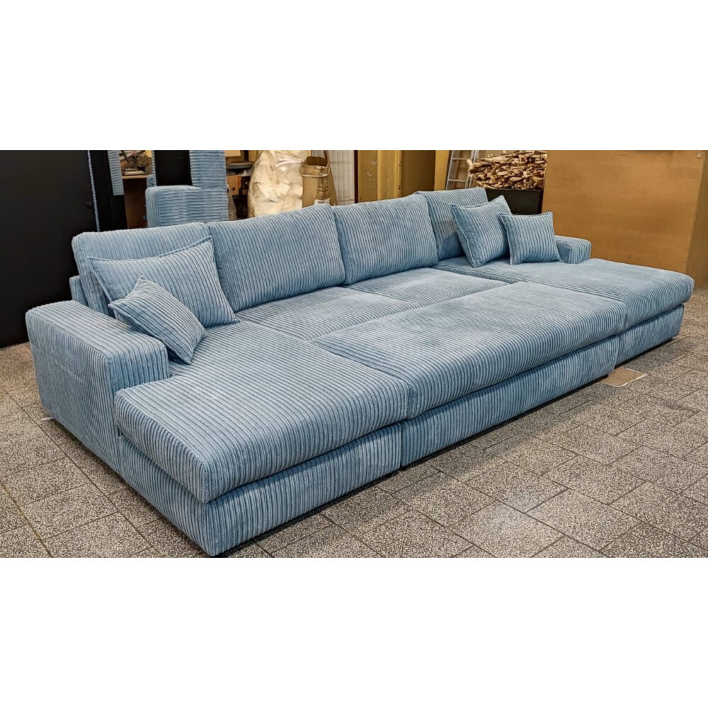 Rest Jumbo Cord Fabric Double Ended Chaise Sofa with Footstool in Sky Blue