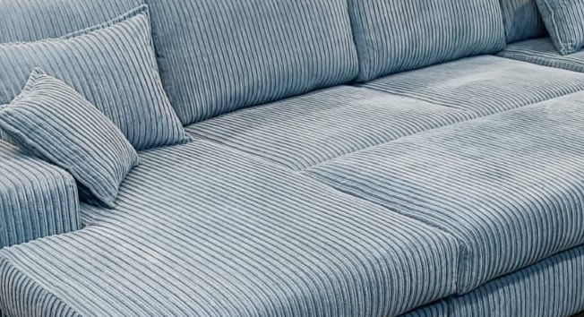 Rest Jumbo Cord Fabric Double Ended Chaise Sofa with Footstool in Sky Blue