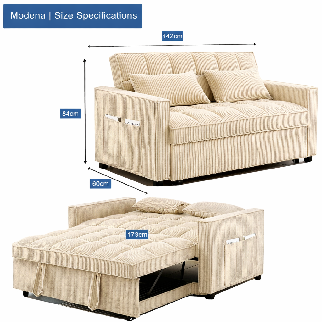 Modena Jumbo Cord 2 Seater Pull-Out Sofa Bed - Cream