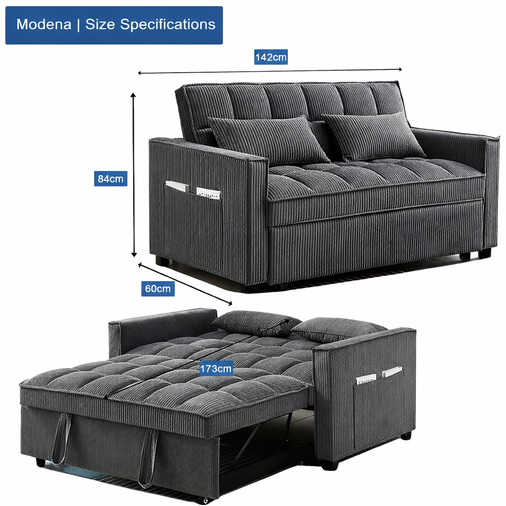 Modena Jumbo Cord 2 Seater Pull-Out Sofa Bed - Grey