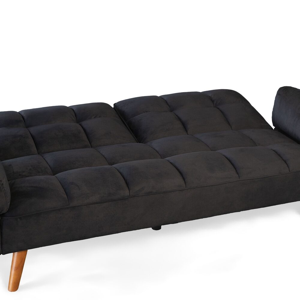 Ashby Velvet 3-Seater Sofa Bed Futon Settee with Wooden Legs in Black Ashby Velvet 3-Seater Sofa Bed Futon Settee with Wooden Legs in Black