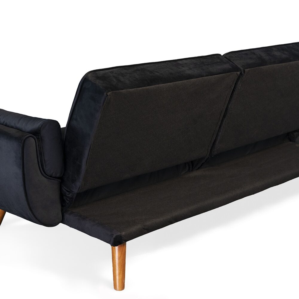 Ashby Velvet 3-Seater Sofa Bed Futon Settee with Wooden Legs in Black Ashby Velvet 3-Seater Sofa Bed Futon Settee with Wooden Legs in Black