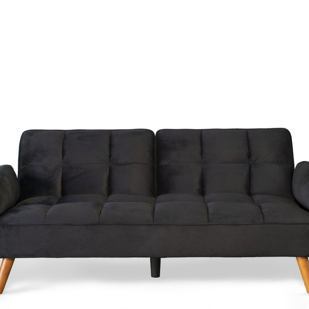 Ashby Velvet 3-Seater Sofa Bed Futon Settee with Wooden Legs in Black Ashby Velvet 3-Seater Sofa Bed Futon Settee with Wooden Legs in Black