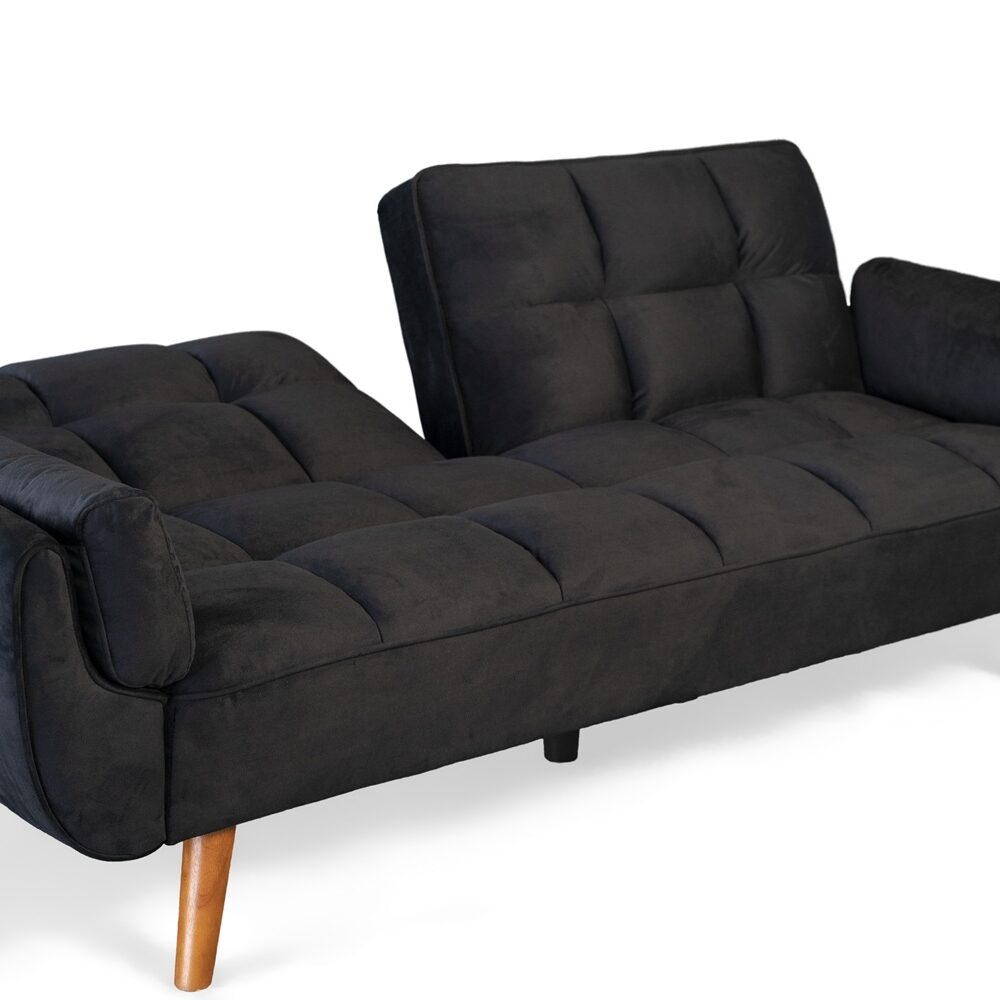 Ashby Velvet 3-Seater Sofa Bed Futon Settee with Wooden Legs in Black Ashby Velvet 3-Seater Sofa Bed Futon Settee with Wooden Legs in Black