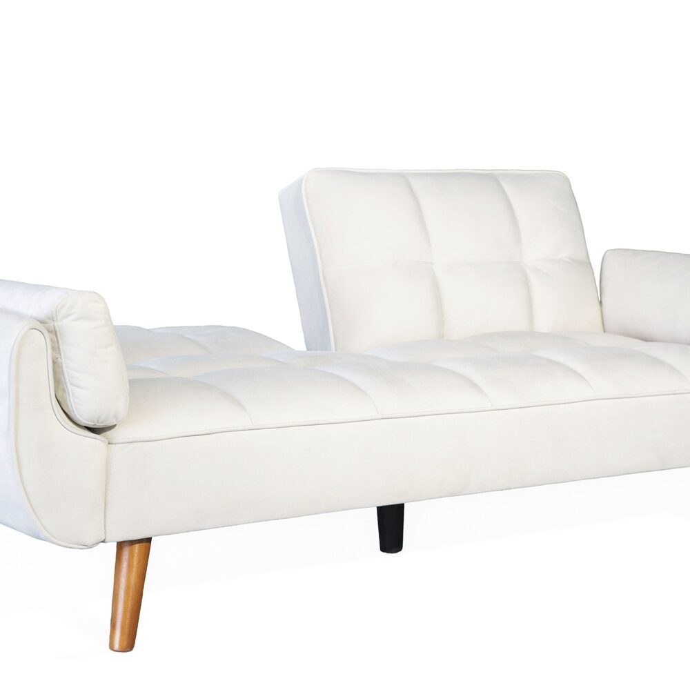 Ashby Velvet 3-Seater Sofa Bed Futon Settee with Wooden Legs in Cream