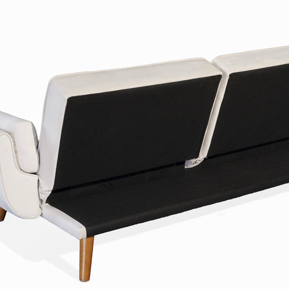 Ashby Velvet 3-Seater Sofa Bed Futon Settee with Wooden Legs in Cream