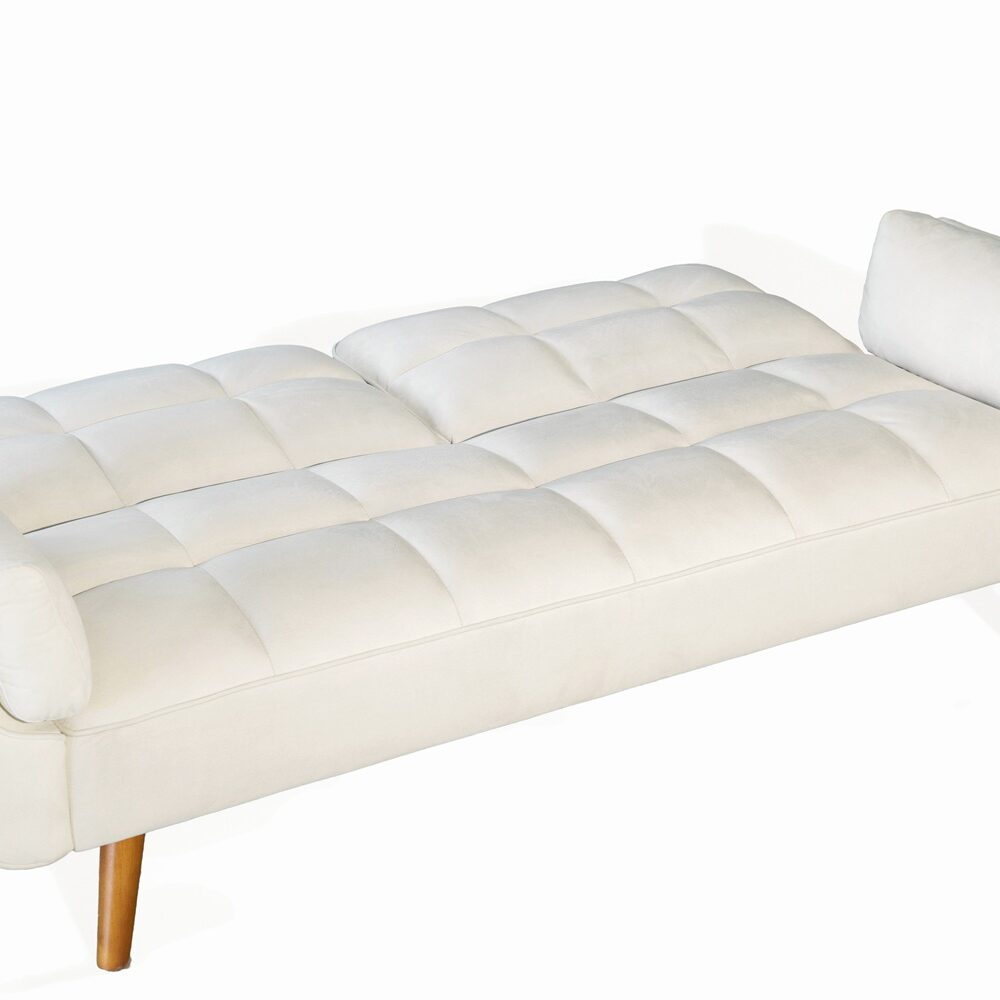 Ashby Velvet 3-Seater Sofa Bed Futon Settee with Wooden Legs in Cream