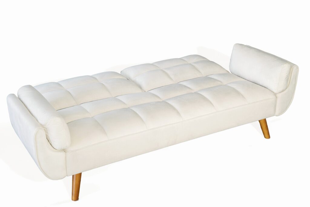 Ashby Velvet 3-Seater Sofa Bed Futon Settee with Wooden Legs in Cream