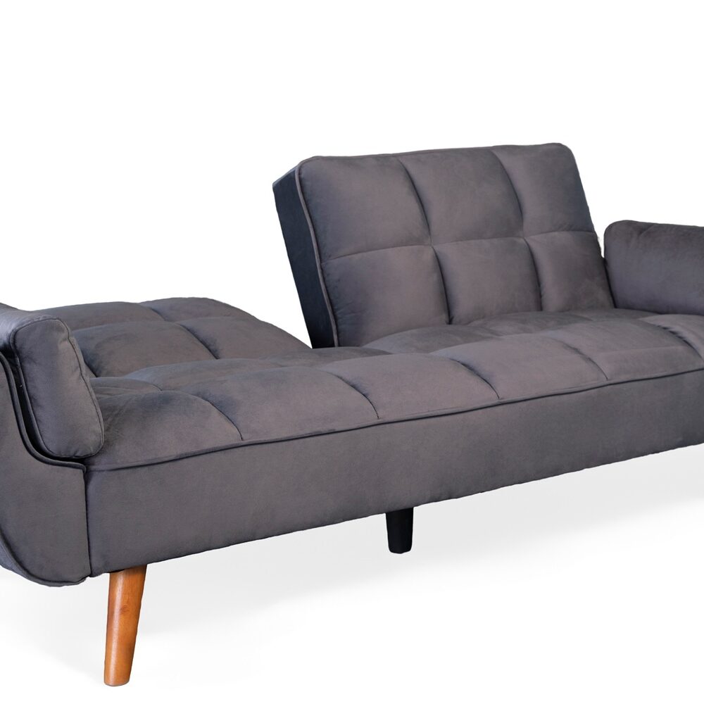 Ashby Velvet 3-Seater Sofa Bed Futon Settee with Wooden Legs in Dark Grey