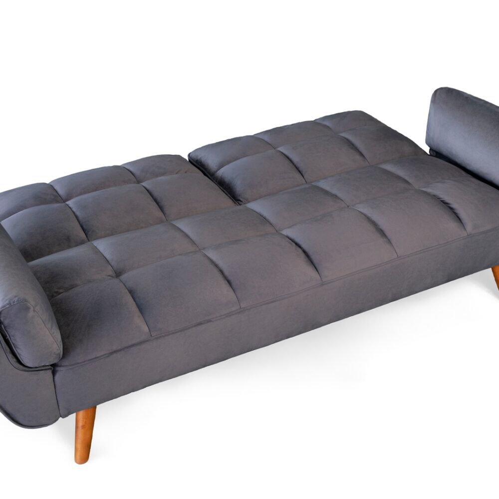 Ashby Velvet 3-Seater Sofa Bed Futon Settee with Wooden Legs in Dark Grey