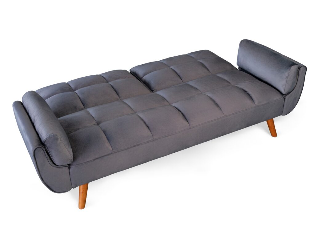 Ashby Velvet 3-Seater Sofa Bed Futon Settee with Wooden Legs in Dark Grey