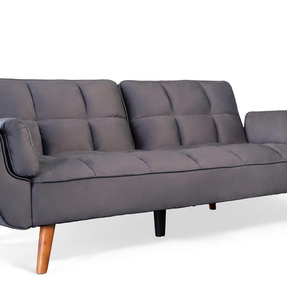Ashby Velvet 3-Seater Sofa Bed Futon Settee with Wooden Legs in Dark Grey