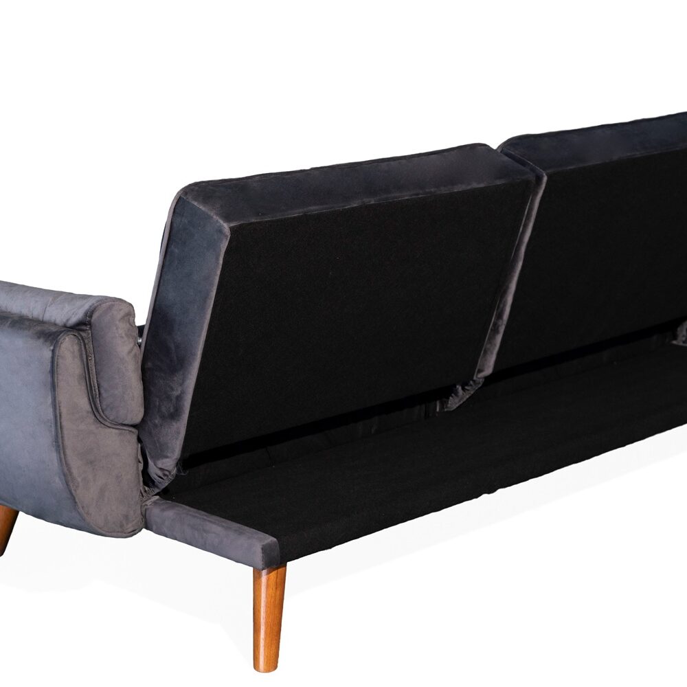 Ashby Velvet 3-Seater Sofa Bed Futon Settee with Wooden Legs in Dark Grey