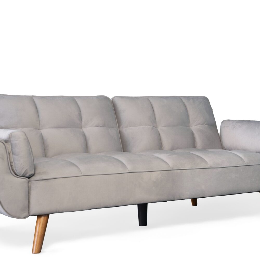 Ashby Velvet 3-Seater Sofa Bed Futon Settee with Wooden Legs in Light Grey