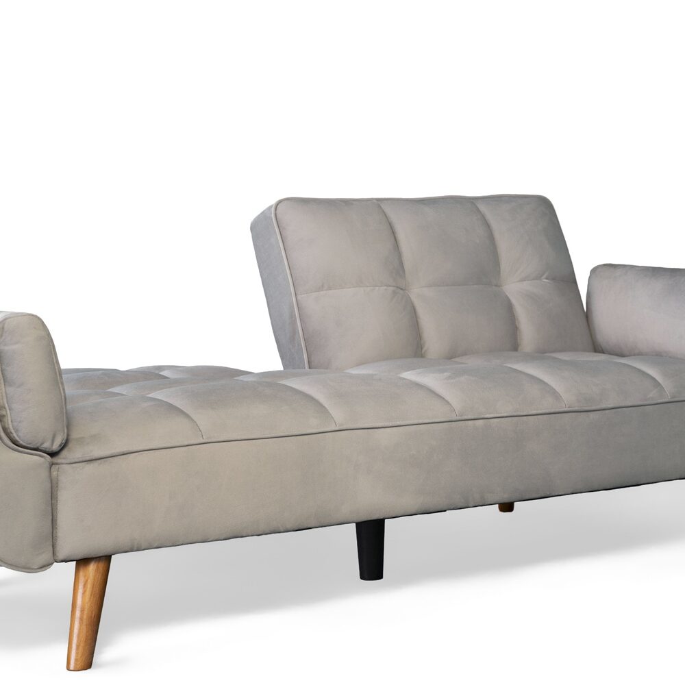 Ashby Velvet 3-Seater Sofa Bed Futon Settee with Wooden Legs in Light Grey