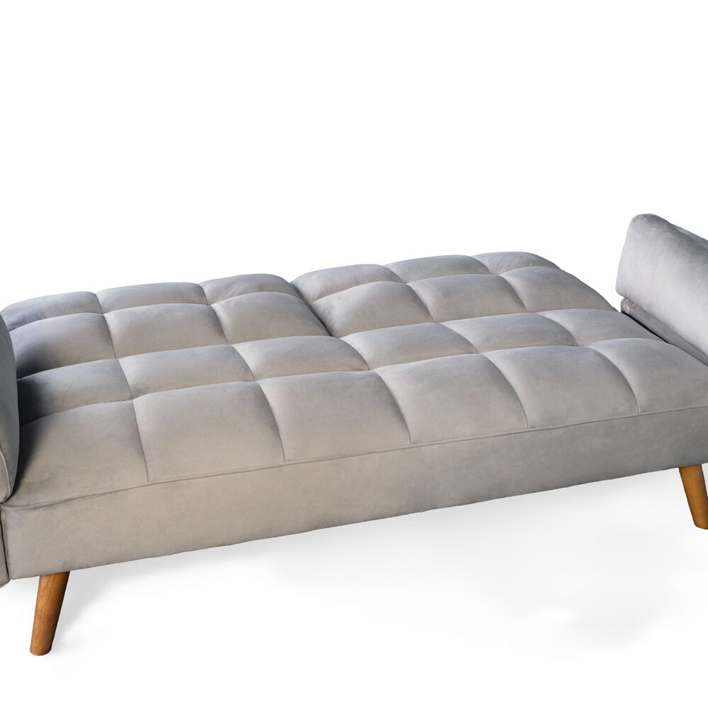 Ashby Velvet 3-Seater Sofa Bed Futon Settee with Wooden Legs in Light Grey