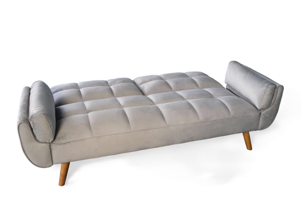 Ashby Velvet 3-Seater Sofa Bed Futon Settee with Wooden Legs in Light Grey