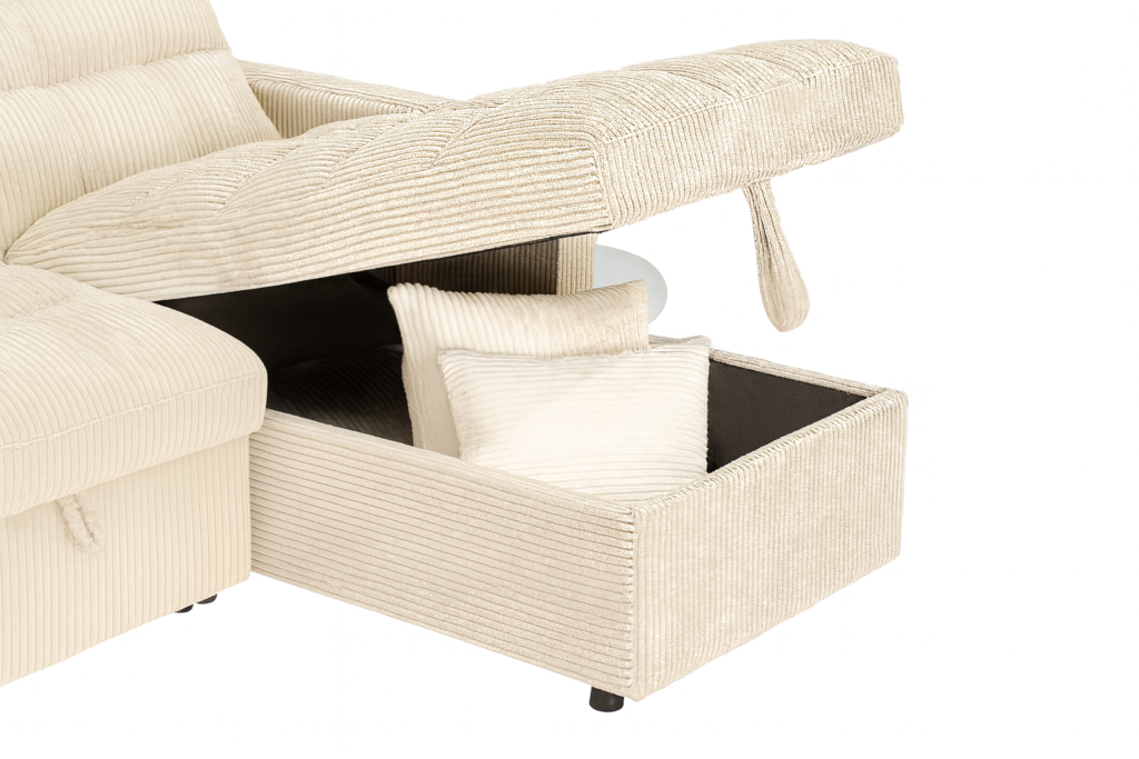 Modena Jumbo Cord 3 Seater Pull-Out Sofa Bed with Reversible Storage Chaise - Cream