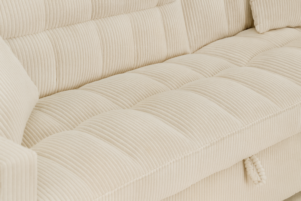 Modena Jumbo Cord 3 Seater Pull-Out Sofa Bed with Reversible Storage Chaise - Cream