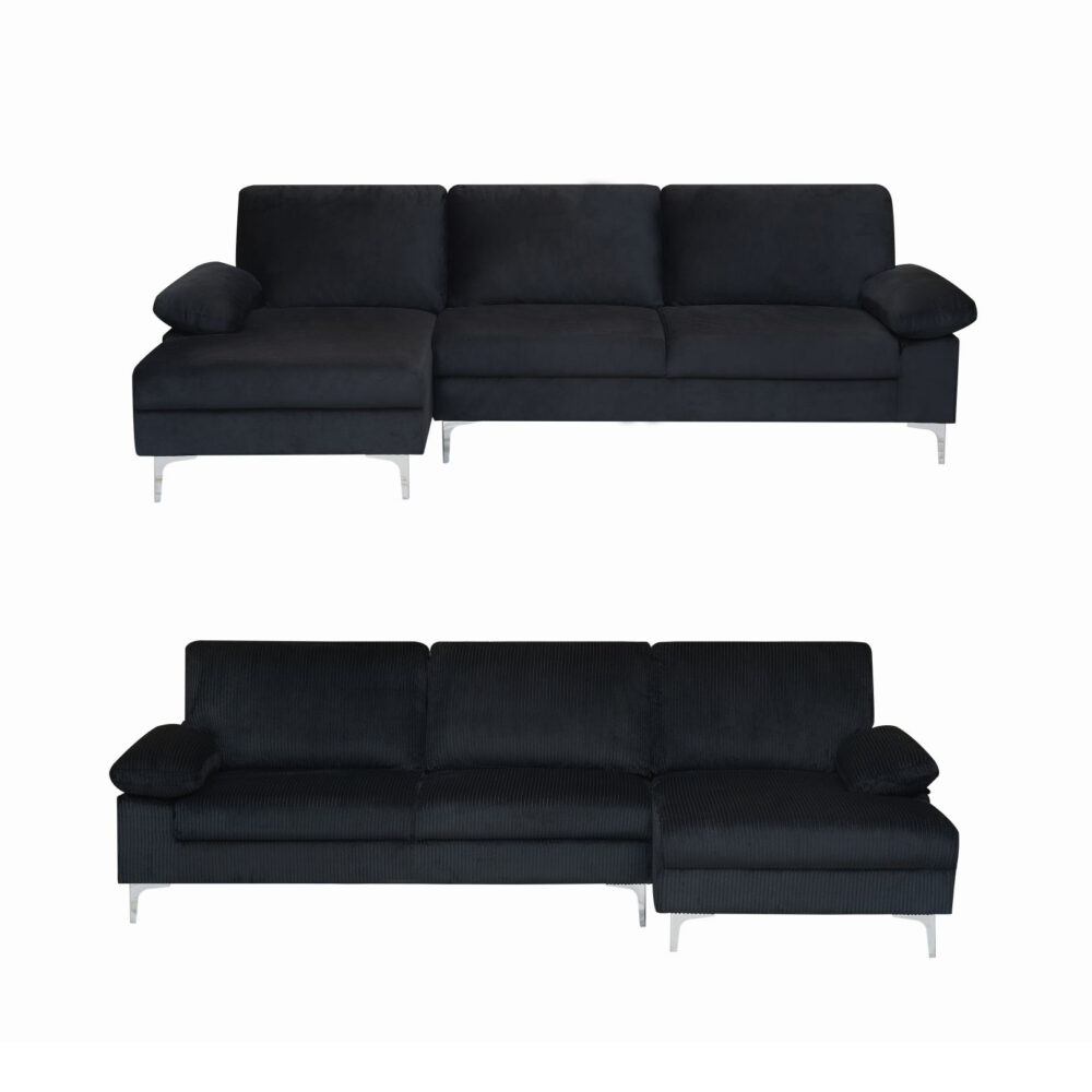 Venosa Jumbo Cord 3 Seater L-Shape Sofa in Black
