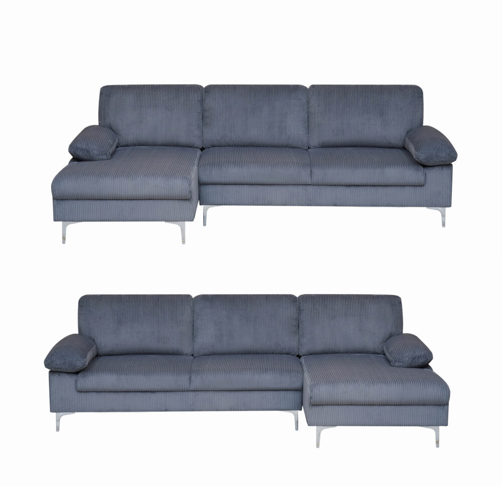Venosa Jumbo Cord 3 Seater L-Shape Sofa in Grey
