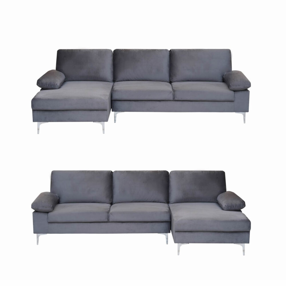 Venosa Velvet 3 Seater L-Shape Sofa in Grey