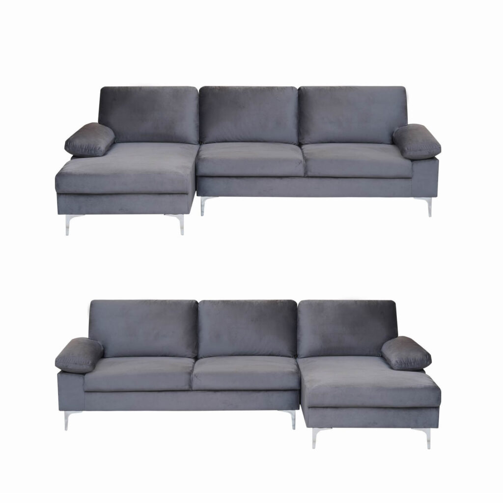 Venosa Velvet 3 Seater L-Shape Sofa in Grey