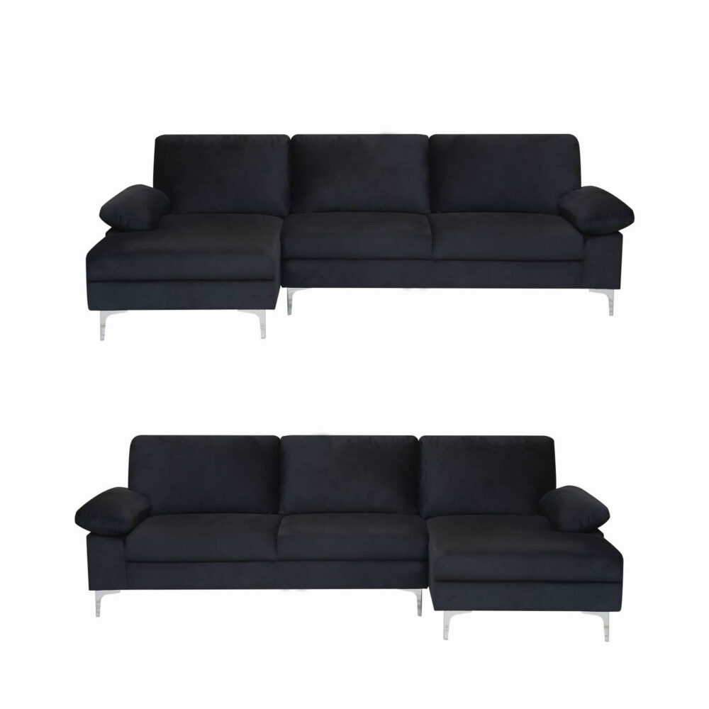 Venosa Velvet 3 Seater L-Shape Sofa in Black