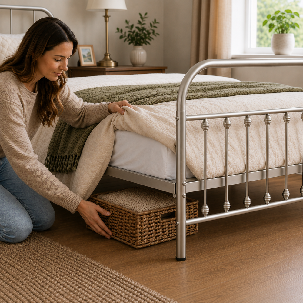 Amelia Metal Bed Frame with Decorative Spindle Detailing - Double Bed - Nickel Silver