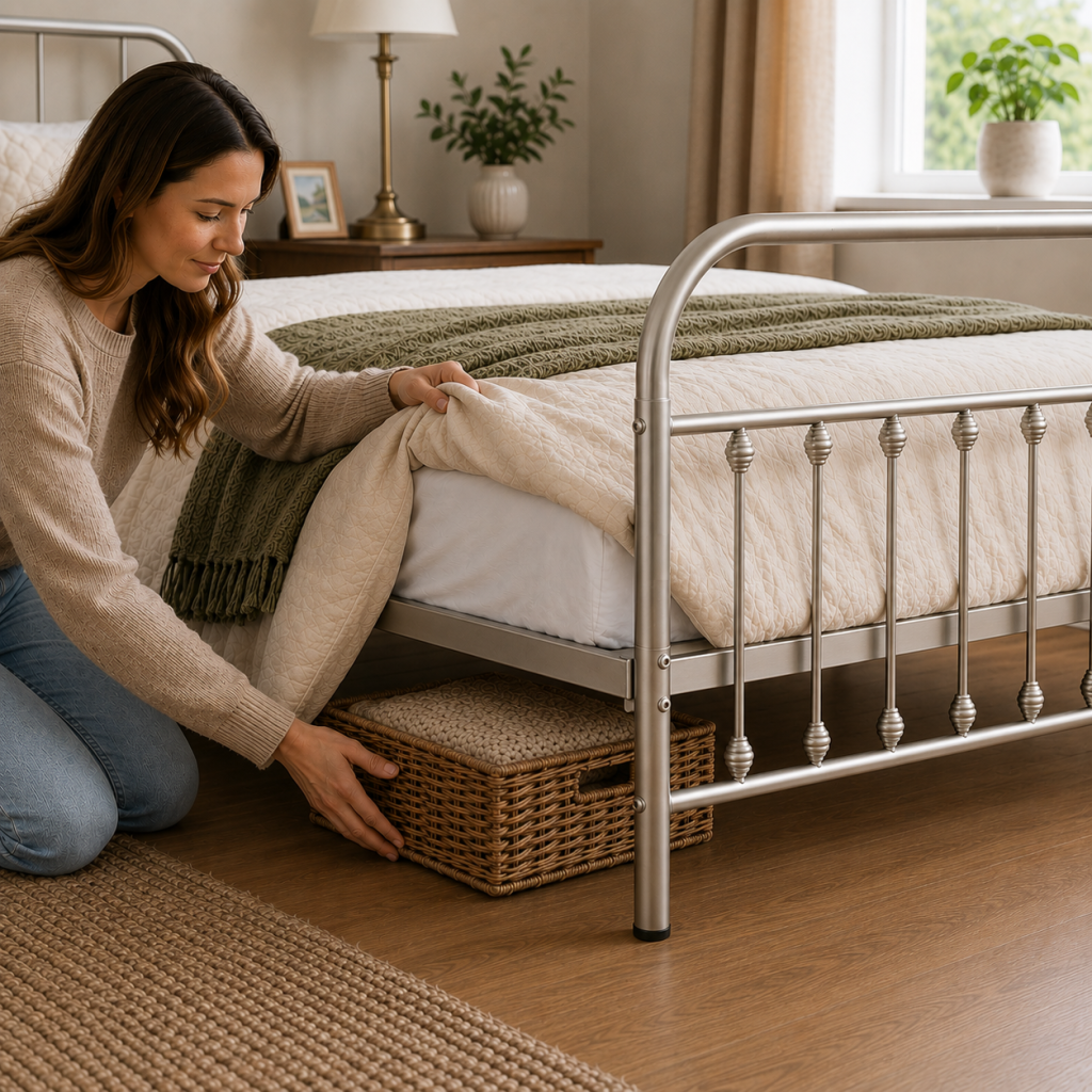 Amelia Metal Bed Frame with Decorative Spindle Detailing - Double Bed - Nickel Silver