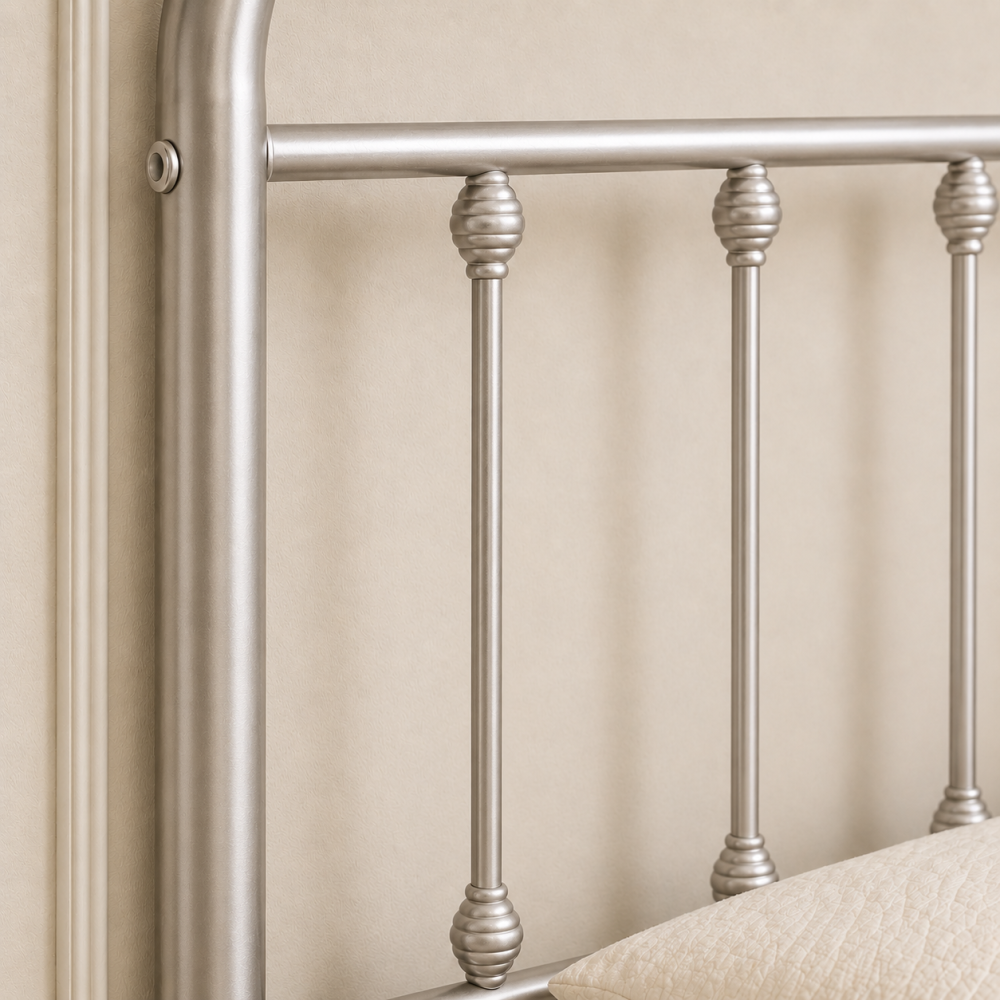Amelia Metal Bed Frame with Decorative Spindle Detailing - Double Bed - Nickel Silver