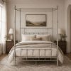Charlotte Four Poster Metal Bed Frame with Finial Detailing, Double Canopy Bed - Nickel Silver