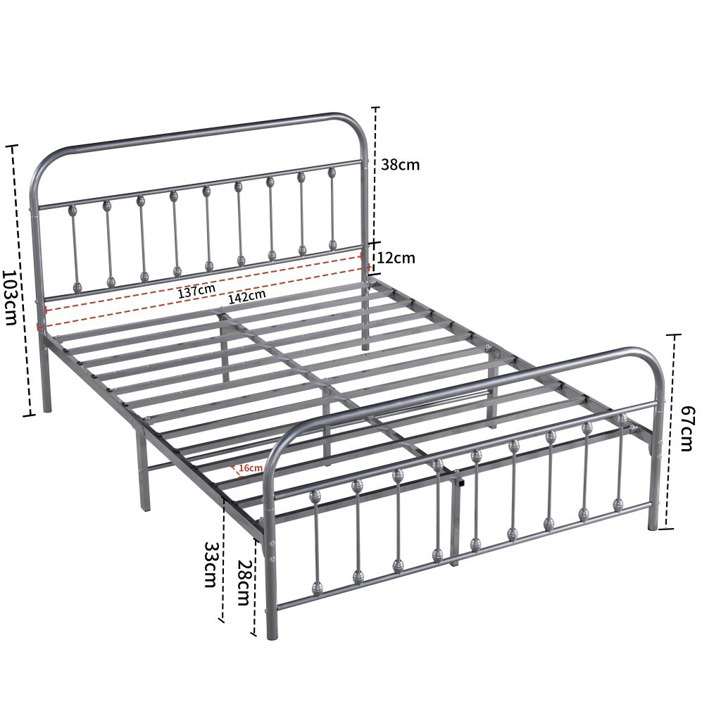 Amelia Metal Bed Frame with Decorative Spindle Detailing - Double Bed - Nickel Silver