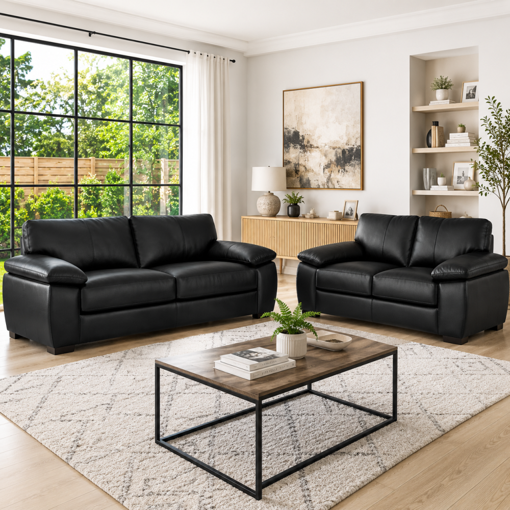 Amalfi Leather 3+2 Sofa in Black