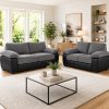 Amalfi Jumbo Cord with Leather Accent 3+2 Sofa in Grey with Black