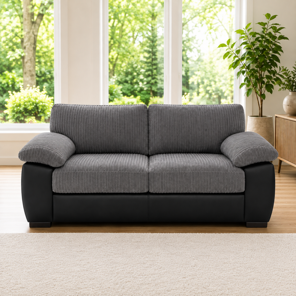Alternative view of Amalfi Jumbo Cord with Leather Accent 3+2 Sofa in Grey with Black