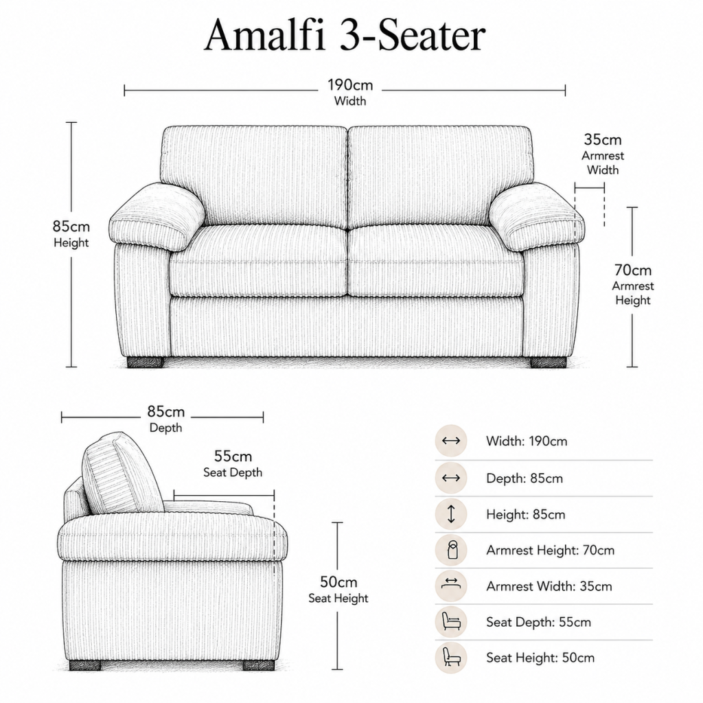 Amalfi Leather 3+2 Sofa in Black