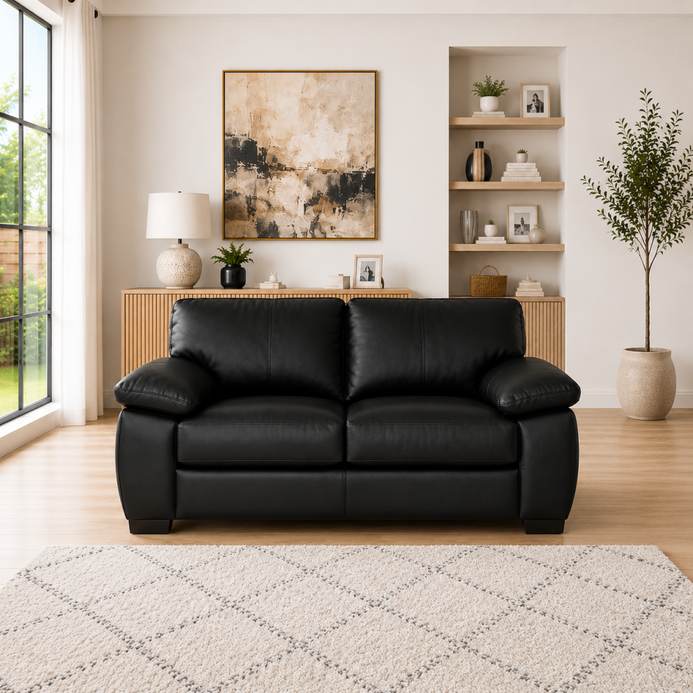 Amalfi Leather 3+2 Sofa in Black - Image 3