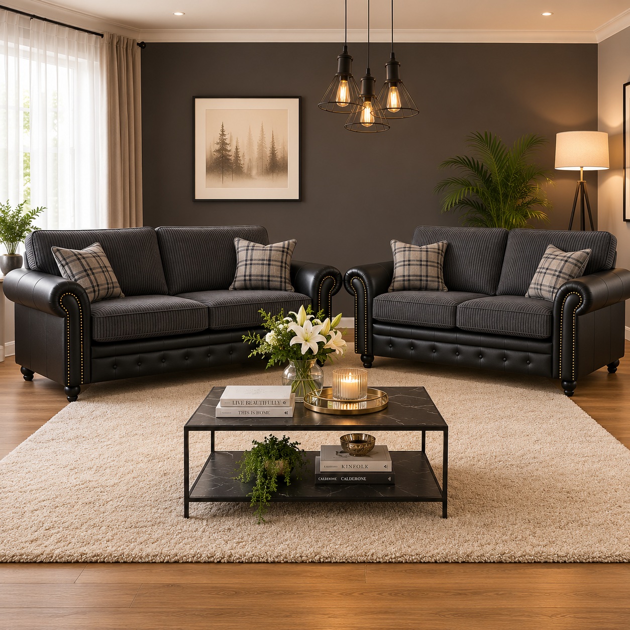 Woodland Jumbo Cord with Leather Accents 3+2 Sofa Set Woodland Jumbo Cord with Leather Accents 3+2 Sofa Set