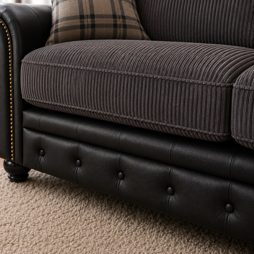 Woodland Jumbo Cord with Leather Accents 3+2 Sofa Set