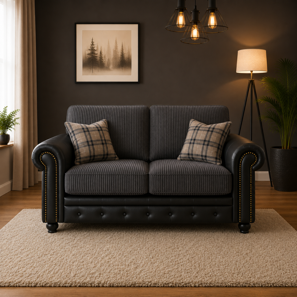 Woodland Jumbo Cord with Leather Accents 3+2 Sofa Set Woodland Jumbo Cord with Leather Accents 3+2 Sofa Set - Image 4