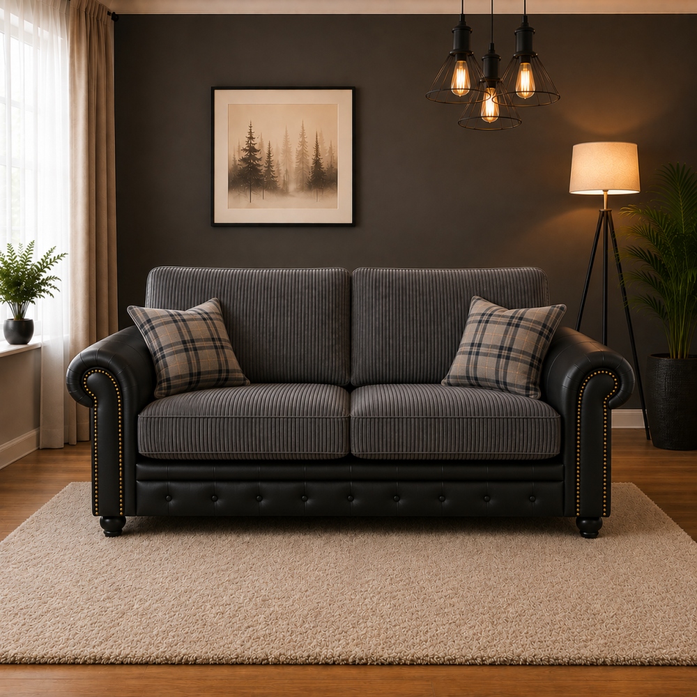Woodland Jumbo Cord with Leather Accents 3+2 Sofa Set Woodland Jumbo Cord with Leather Accents 3+2 Sofa Set - Image 3