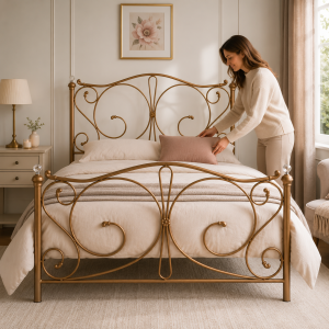 Alternative view of Sofia Metal Bed Frame with Crystal Finials, Victorian Style Double - Antique Gold