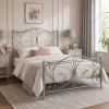 Sofia Metal Bed Frame with Crystal Finials, Victorian Style Double - Nickel Silver