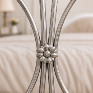 Sofia Metal Bed Frame with Crystal Finials, Victorian Style Double - Nickel Silver - Image 5