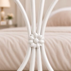 Sofia Metal Bed Frame with Crystal Finials, Victorian Style Double - White Sofia Metal Bed Frame with Crystal Finials, Victorian Style Double - White - Image 5