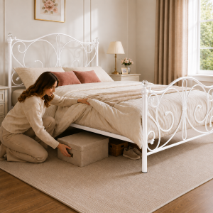 Sofia Metal Bed Frame with Crystal Finials, Victorian Style Double - White Sofia Metal Bed Frame with Crystal Finials, Victorian Style Double - White - Image 3