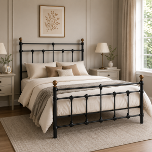 Isabella Metal Bed Frame with Finial Detailing - Double Bed - Black