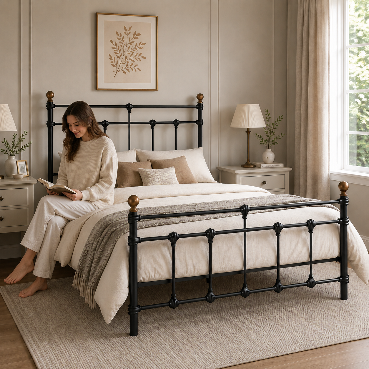 Isabella Metal Bed Frame with Finial Detailing - Double Bed - Black Isabella Metal Bed Frame with Finial Detailing - Double Bed - Black - Image 2