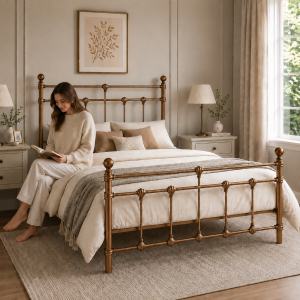 Alternative view of Isabella Metal Bed Frame with Finial Detailing - Double Bed - Antique Gold